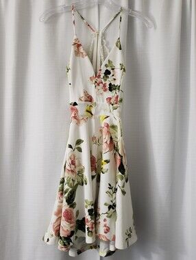 Small Windsor White Pink Yellow Floral Mini Dress - Lace Back